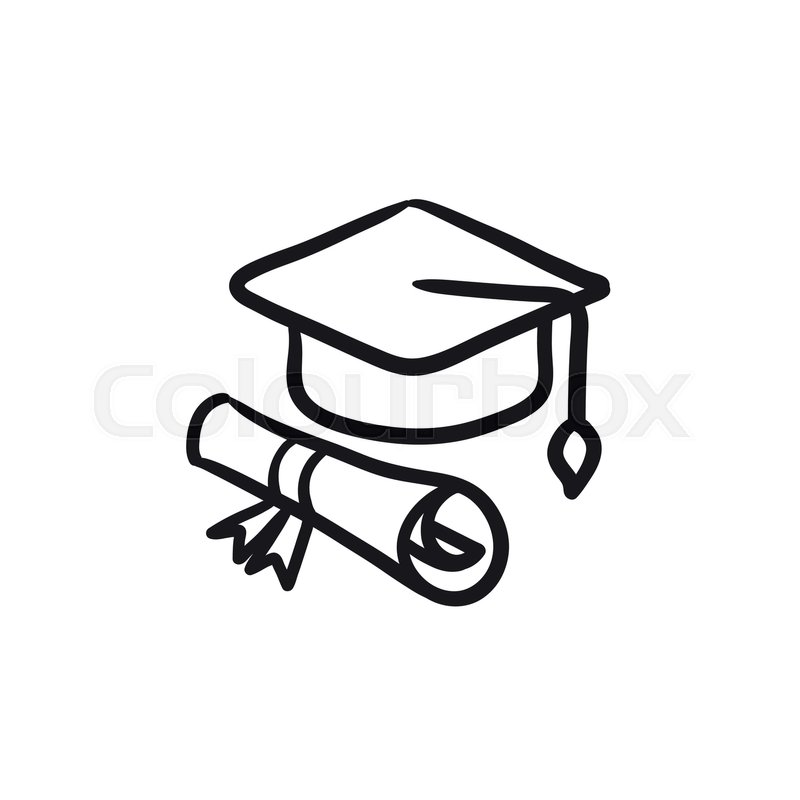 800x800 Graduation Cap And Paper Scroll Vector Sketch Icon Isolated On