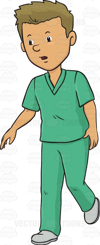 329x800 Man In Medical Scrubs Walking Attentively Clipart By Vector Toons