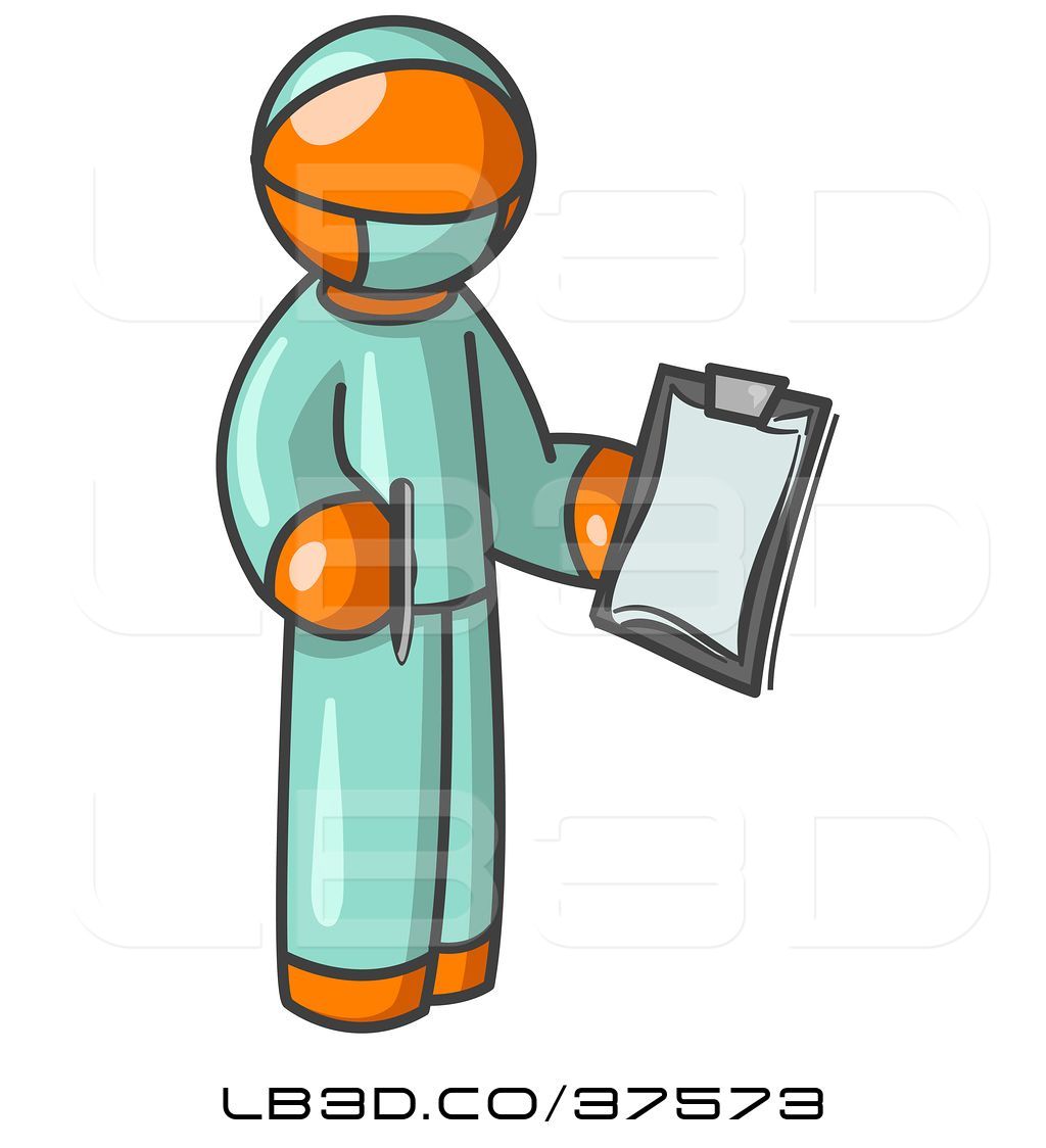 1024x1124 Vector Illustration Of Orange Surgeon Guy In Green Scrubs, Holding
