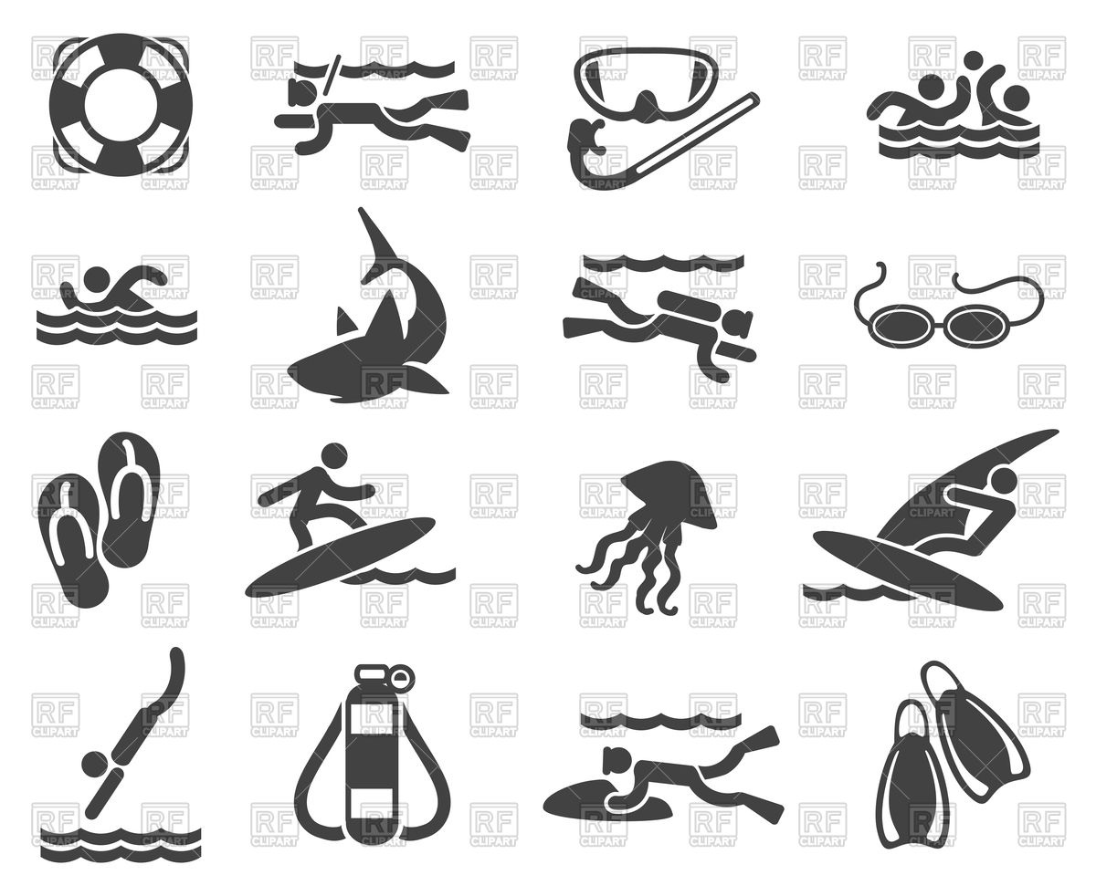 1200x982 Set Of Swimming And Scuba Diving Icons Vector Image Vector