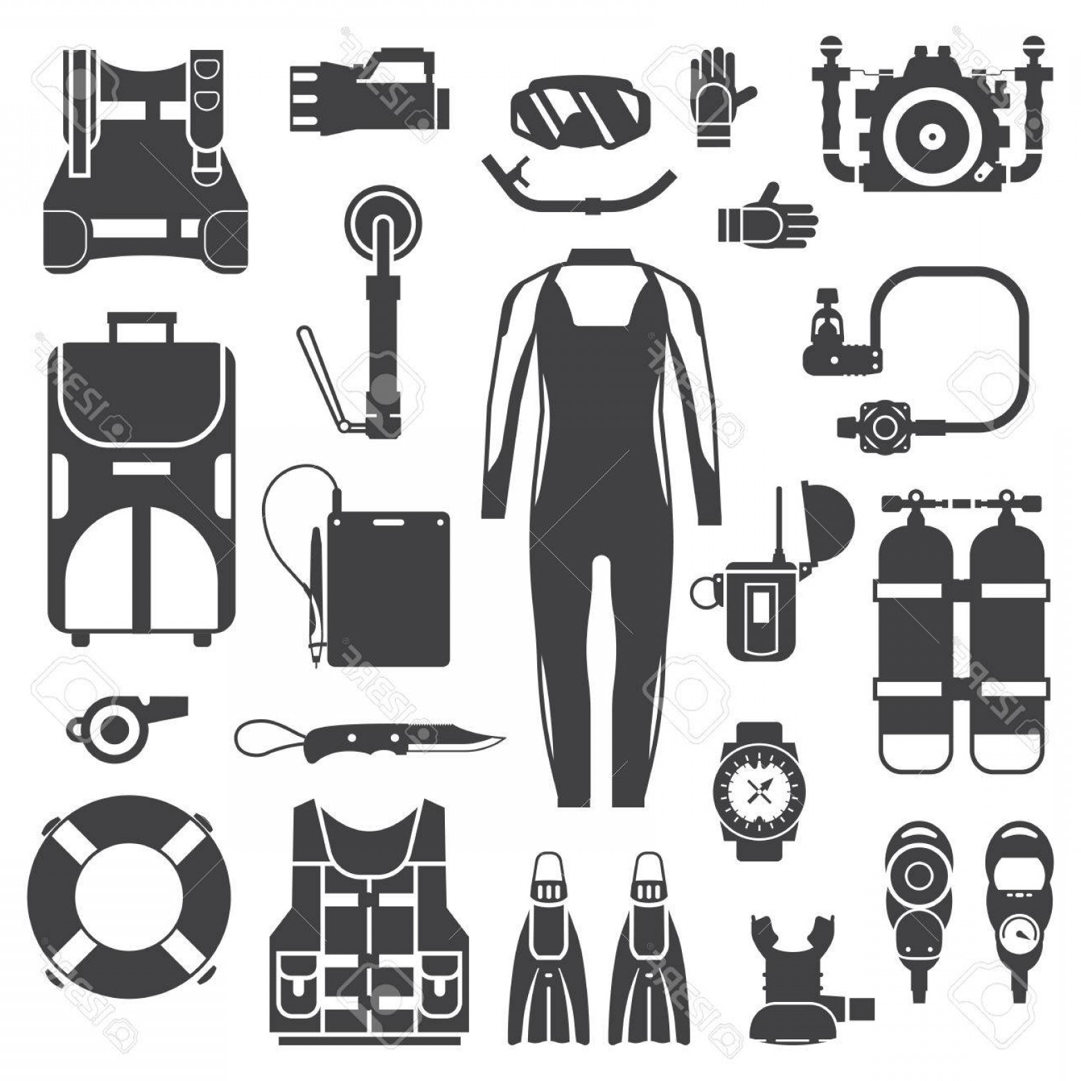 1560x1560 Photostock Vector Snorkeling Gear Set Scuba Elements Diving Kit