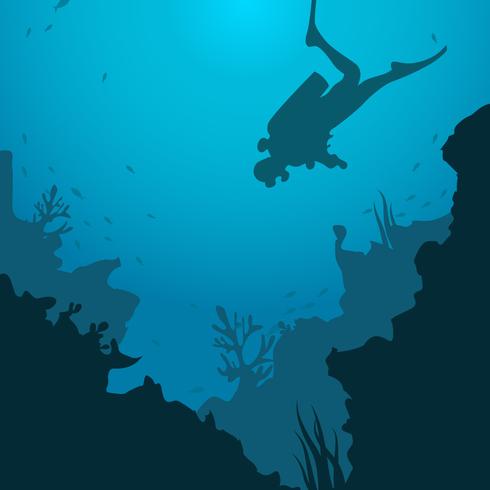 490x490 Silhouette Of Scuba Diving Vector Illustration