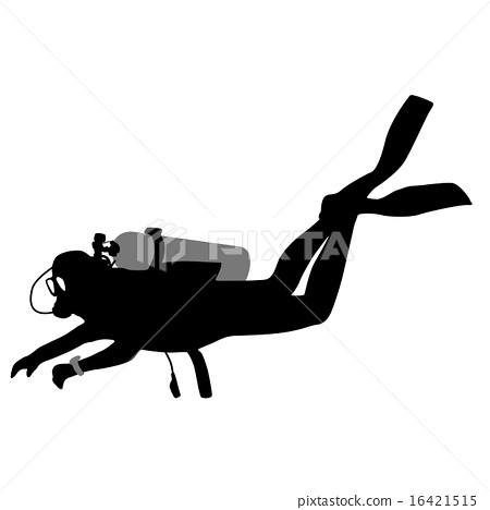 450x468 Black Silhouette Scuba Divers. Vector Illustration