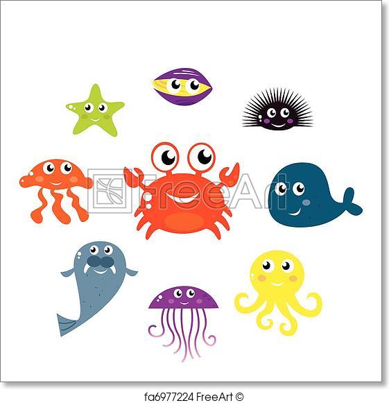 561x581 Free Art Print Of Sea Creatures And Animals Vector Icons Isolated