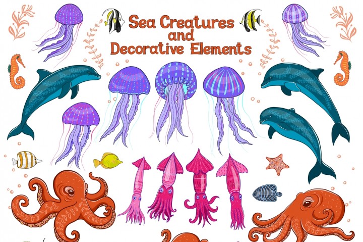 720x479 Sea Creatures. Vector Set Of Patterns And Illustrations. By Irina