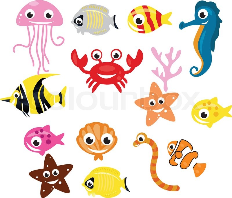 800x683 Sea Animals Collection Stock Vector Colourbox