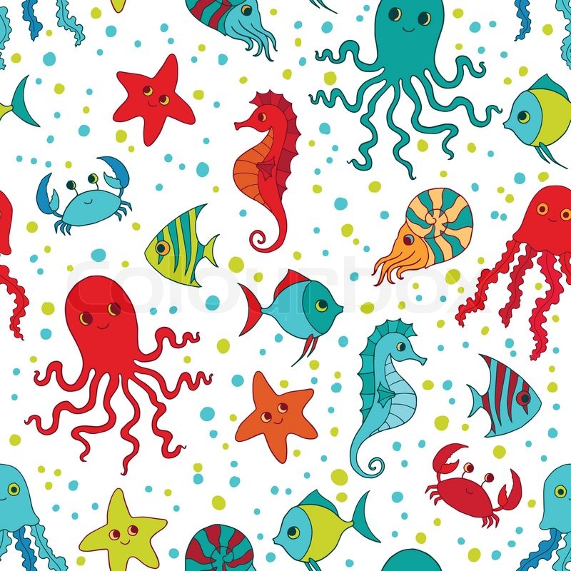 800x800 Sea Creatures Vector Seamless Pattern. Stock Vector Colourbox