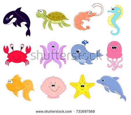 450x395 Big Vector Set Of Sea Creatures. Vector Illustration. Underwater