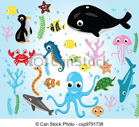 450x411 Vector Illustration Of Fish Cartoon Sea Creatures.