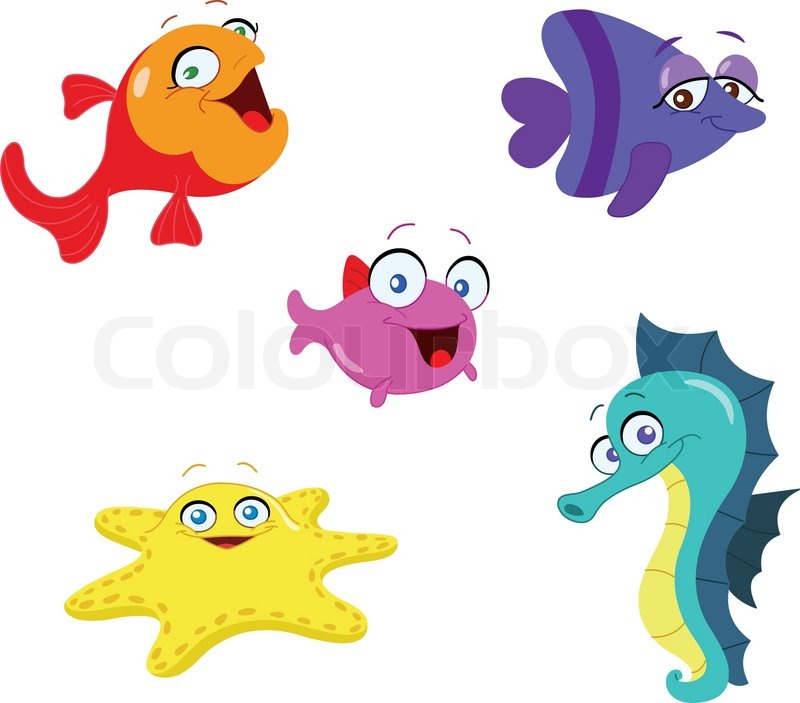 800x703 Cute Cartoon Sea Creatures Stock Vector Colourbox