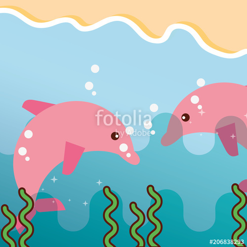500x500 Pink Dolphins Swimming Underwater Marine Sea Life Vector