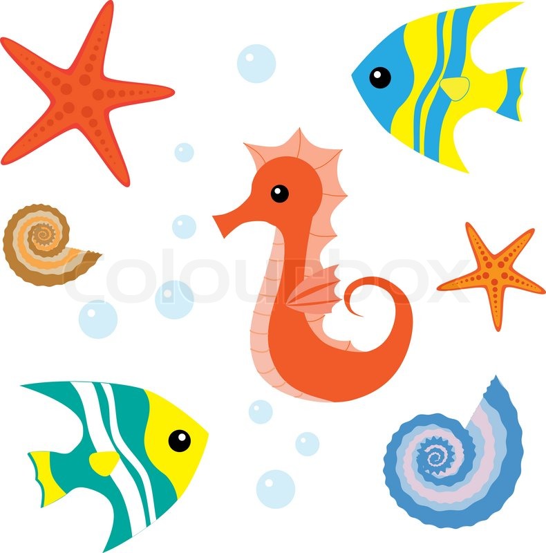 790x800 Cartoon Sea Life Set 1 Stock Vector Colourbox