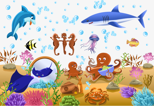 650x449 Colorful Marine Life Vector Material, Sea Creatures, Vector