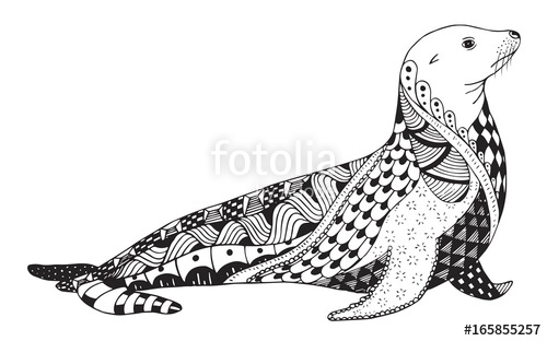 500x312 Sea Lion Zentangle Stylized, Seal, Vector, Illustration, Freehand
