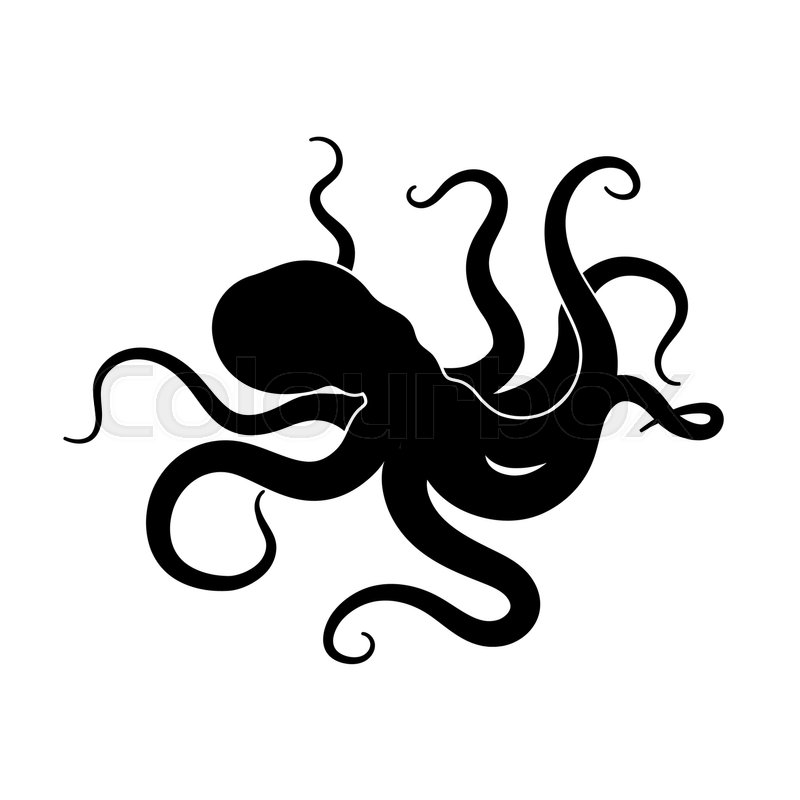 800x800 Silhouette Of Giant Octopus On A White Background. Sea Monster
