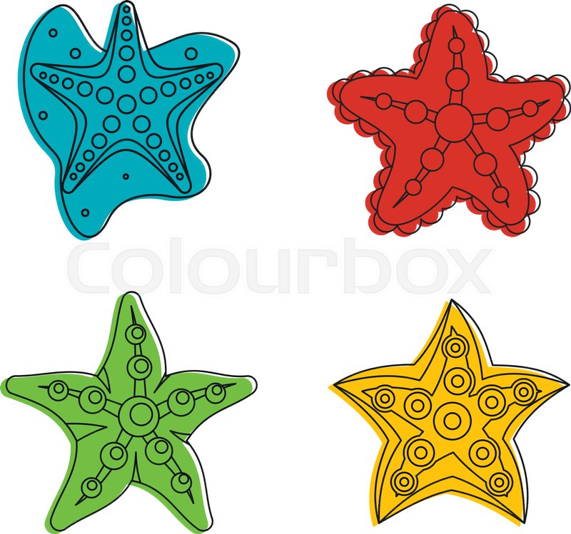 800x749 Sea Star Icon Set. Color Outline Set Of Sea Star Vector Icons For