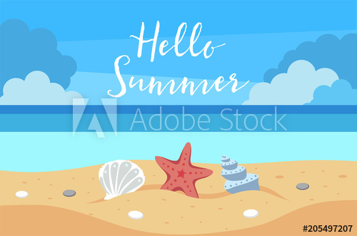 500x331 Hello Summer Background With Beach View, Sand, Sea Shells, Sea