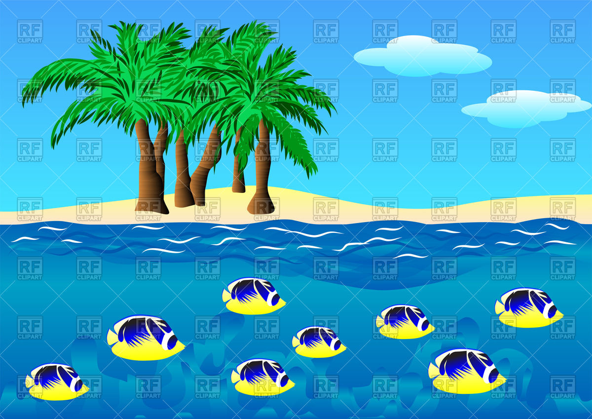 1200x849 Island With Palm Trees And Fishes In The Sea Vector Image Vector