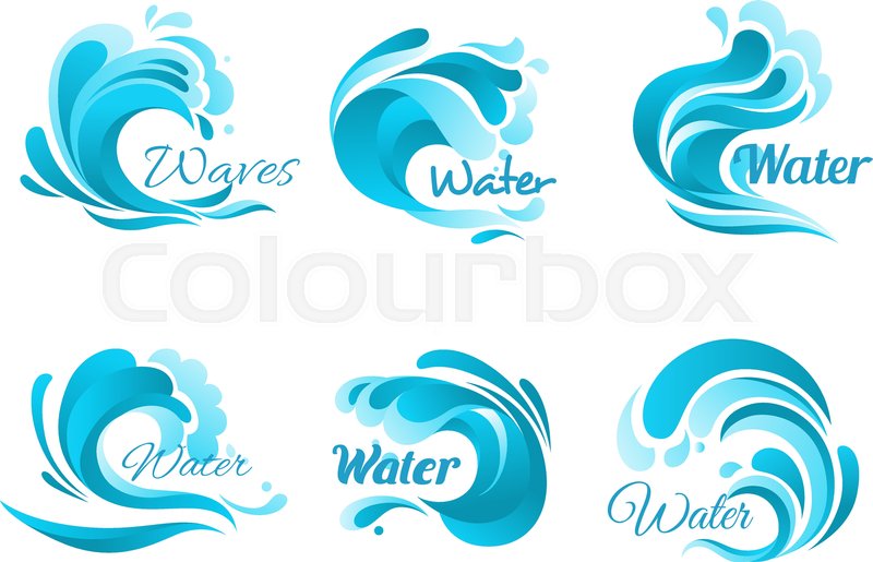 800x515 Waves Vector Isolated Icons. Ocean Water Wave Blue Symbols In Form
