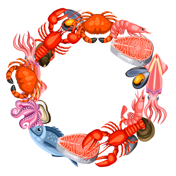 600x600 Seafood Frame Design Vector 02 Free Download