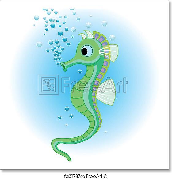 561x581 Free Art Print Of Seahorse. Vector Illustrations Of Cute Seahorse