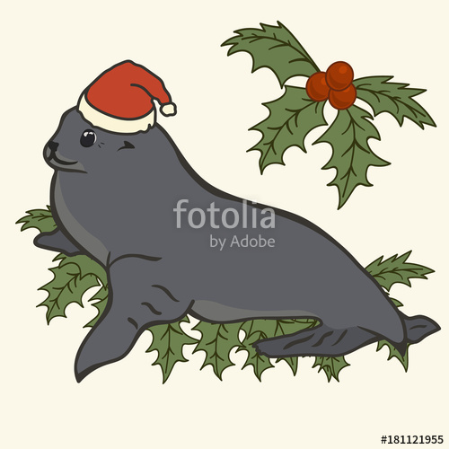 500x500 Animal Vector Image, Seal And Christmas. Cartoon Illustration Of