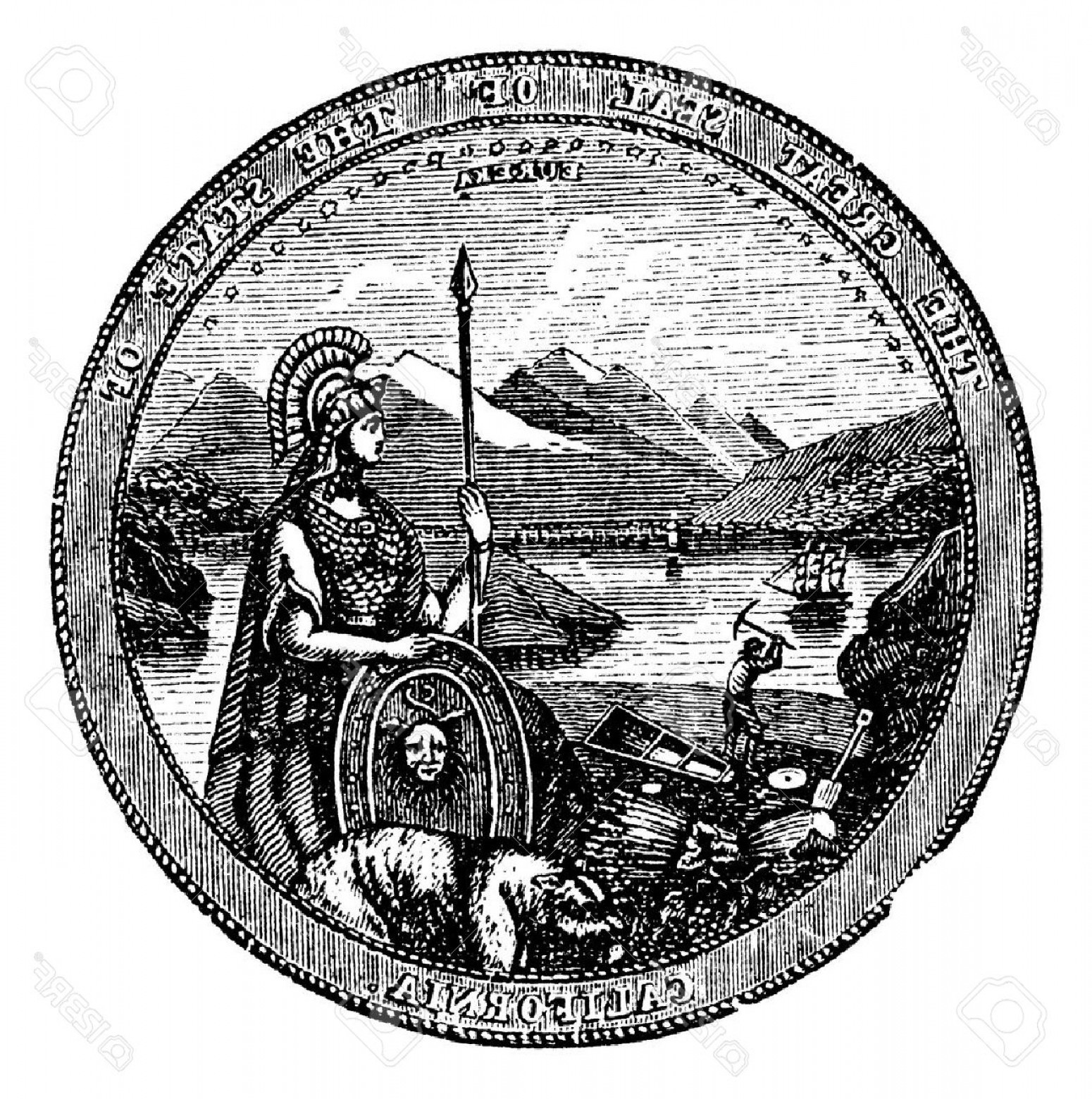 1550x1560 Photostock Vector Great Seal Of The State Of California Vintage