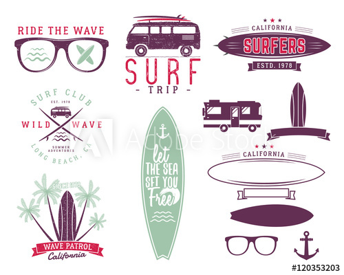 500x400 Set Of Vintage Surfing Graphics And Emblems For Web Design Or