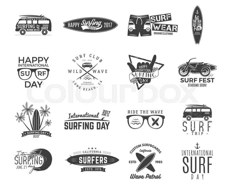 800x640 Vintage Surfing Graphics And Emblems Set For Web Design Or Print