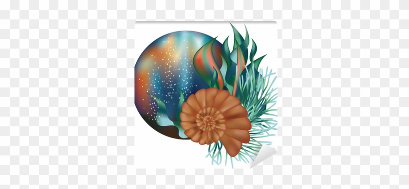 840x389 Underwater World Banner With Seashell, Vector Wall