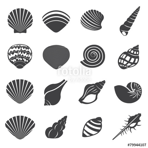 500x500 Sea Shell Flat Mono Icons Set Stock Image And Royalty Free Vector