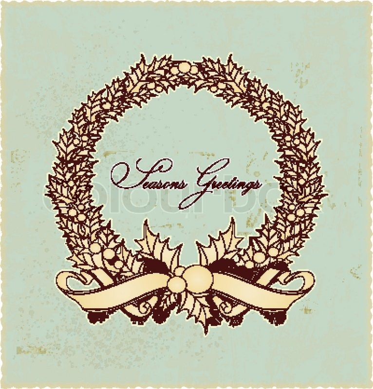 766x800 Vintage Retro Christmas Wreath Seasons Greetings Stock Vector