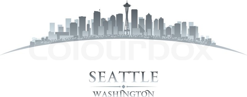 800x317 Seattle Washington City Skyline Silhouette. Vector Illustration