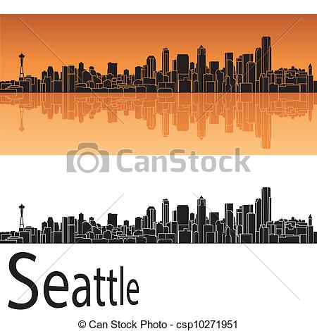450x470 Seattle Skyline In Orange Background In Editable Vector File.