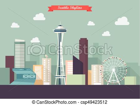 450x337 Seattle Skyline Vector Illustration. Flat Style Design.