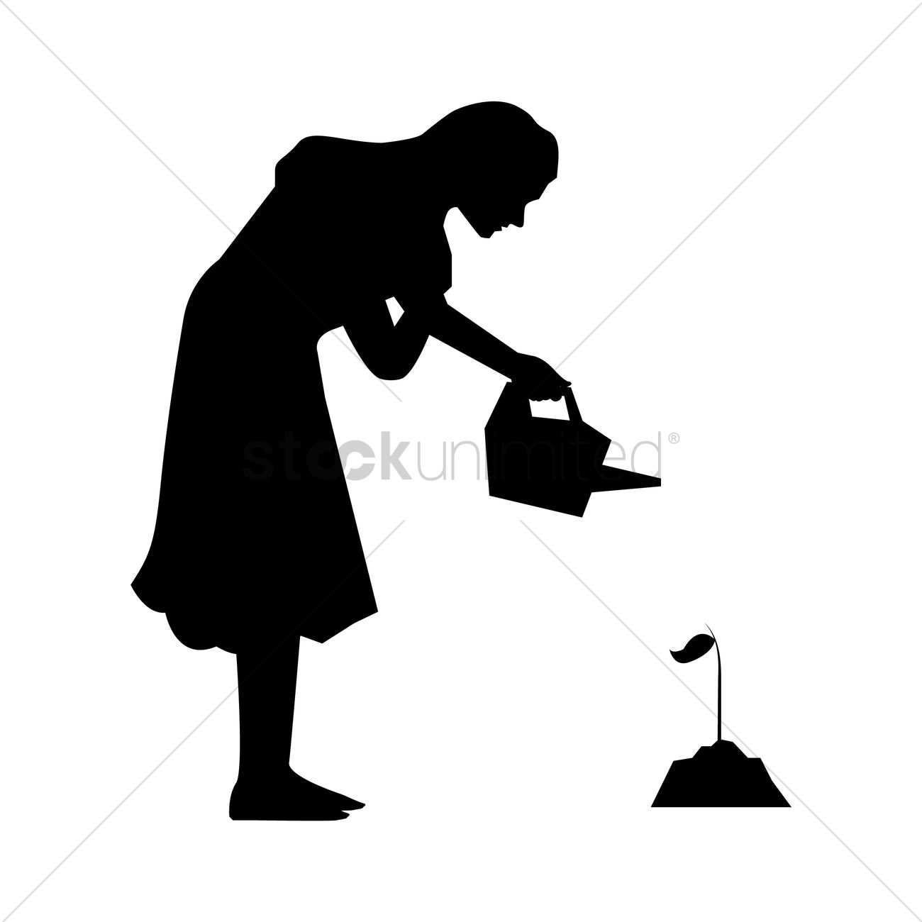 1300x1300 Silhouette Of A Woman Watering A Seedling Vector Image