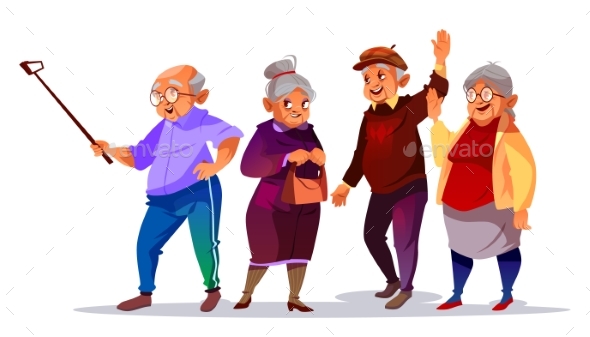 590x337 Old People Making Photo Selfie Vector Illustration By Vectorpouch