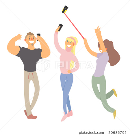 450x468 People Making Selfie. Vector Illustration Set