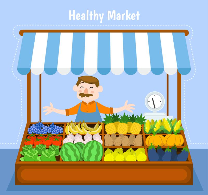 800x749 Sell Fruit And Vegetable Stalls Vector [Ai]