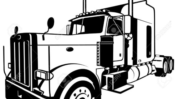 570x320 Semi Truck Outline Drawing American Truck Black Outlined