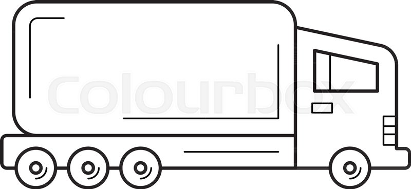 800x368 Semi Truck Vector Line Icon Isolated On White Background. Delivery