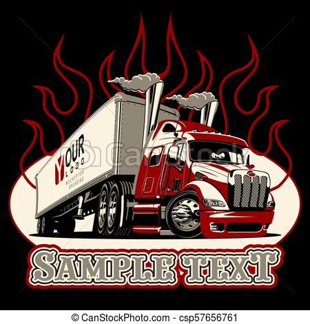 450x470 Vector Cartoon Semi Truck Template Isolated On Black Background