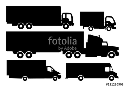500x350 Vector Set Of Trucks And Trailers Black And White Isolated White