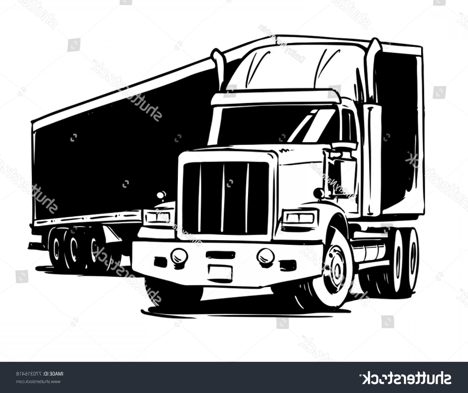 1800x1512 American Semitrailer Truck Black White Illustration Orangiausa