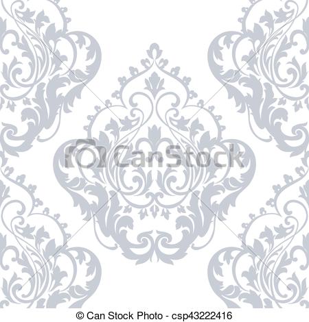 450x470 Damask Pattern Ornament In Serenity Blue Color. Vector... Vector
