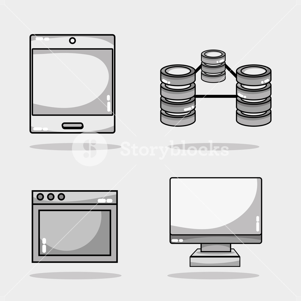 1000x1000 Set Data Center Network Server Vector Illustration Royalty Free