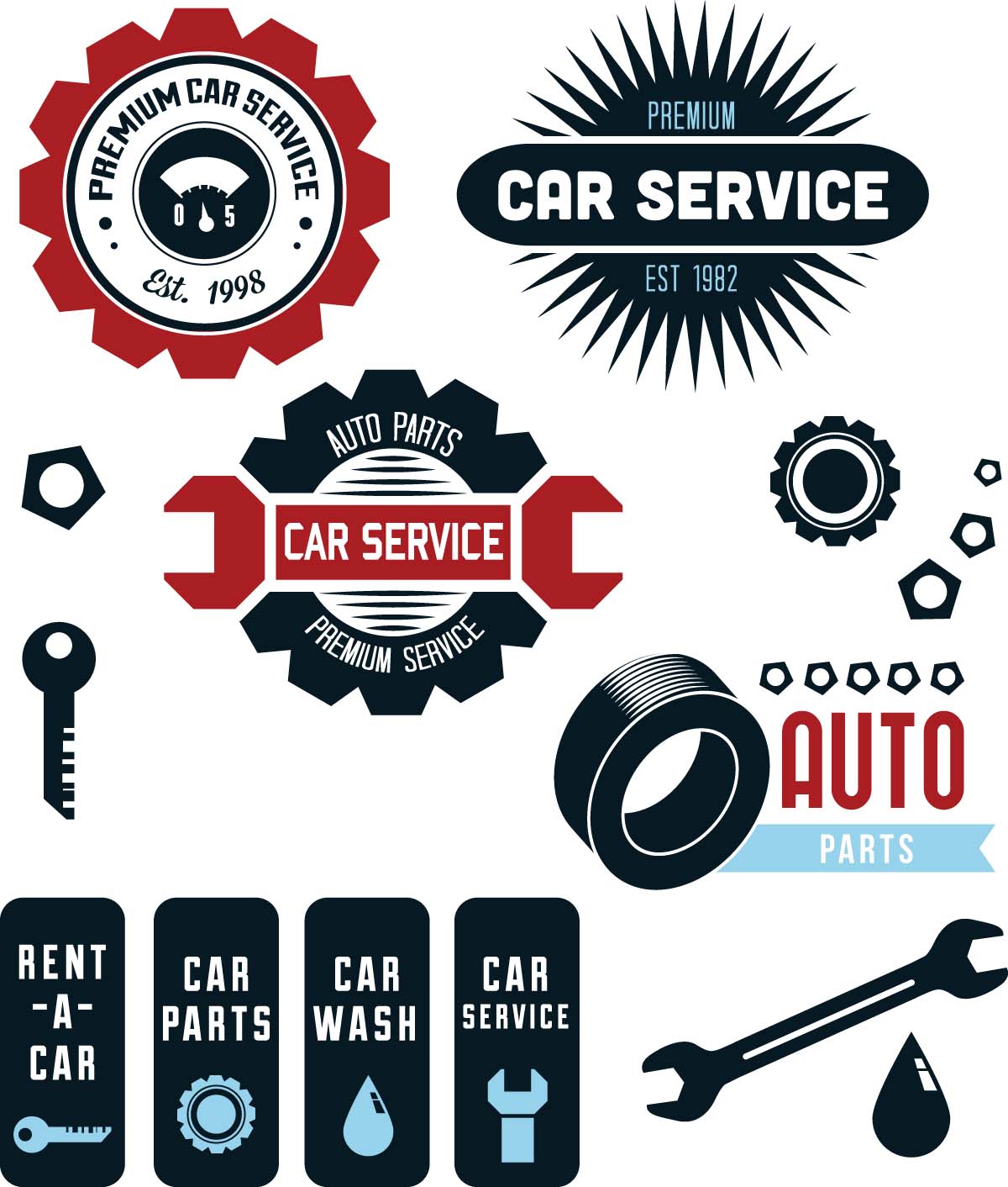1200x1412 Vintage Vector Car Service Labels Free Download