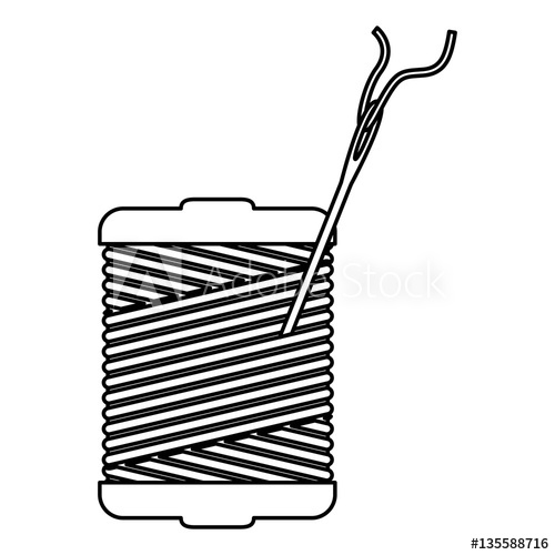 500x500 Monochrome Contour With Thread Spool And Sewing Needle Vector