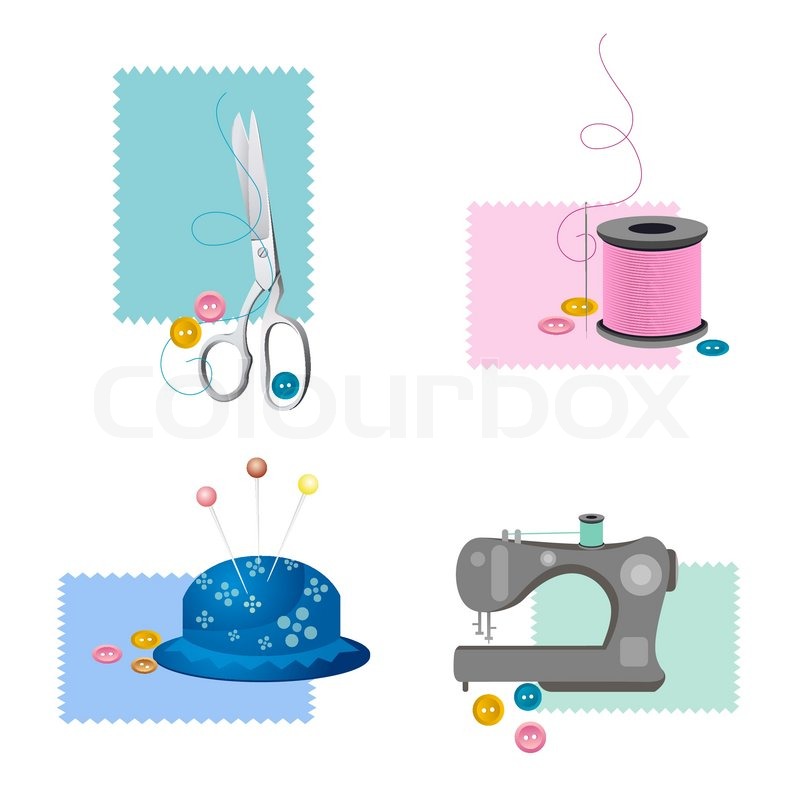 800x800 Illustration Of Sewing Icons On White Background Stock Vector