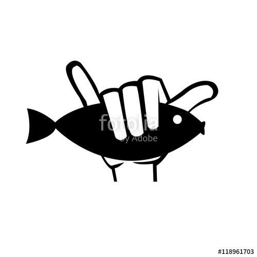 500x500 Outline Fish In Hand Logo. Shaka And Fish Vector Illustration
